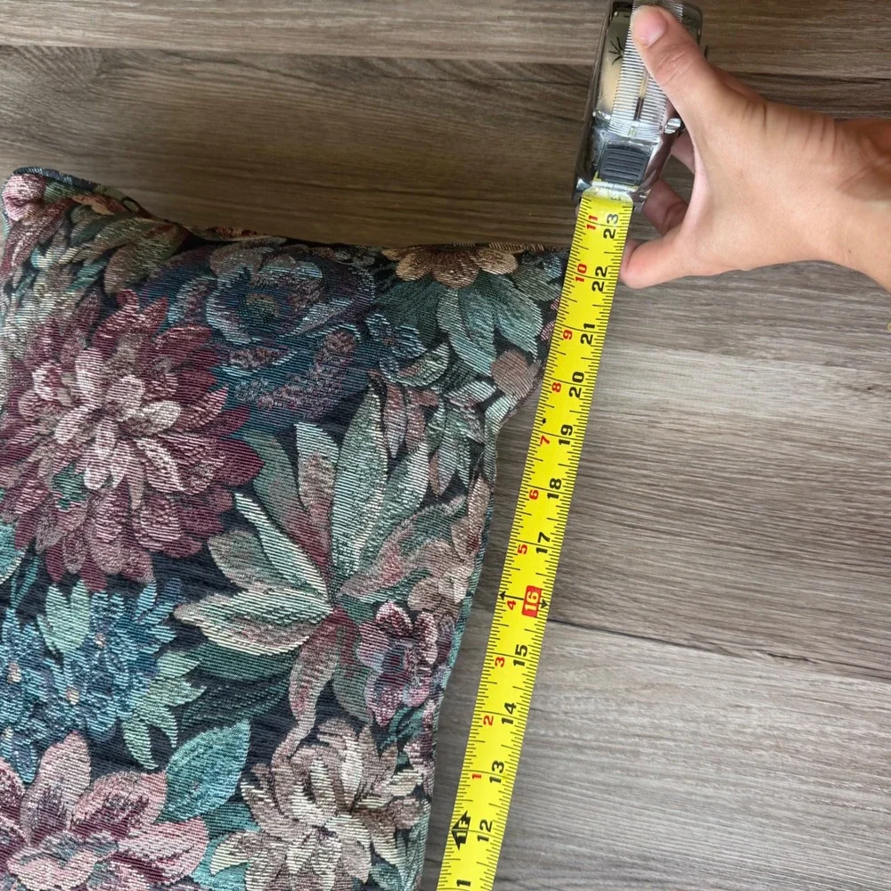 Vintage Floral Tapestry Lumbar Pillow Woven Botanical Accent Cushion 22x12
